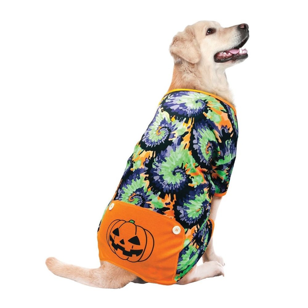 Halloween Pet Pajamas: Tie-Dye Pumpkin Dog Costume
